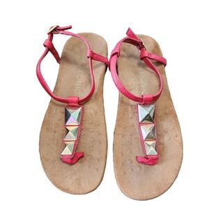 Vionic red leather side buckle sandals 8